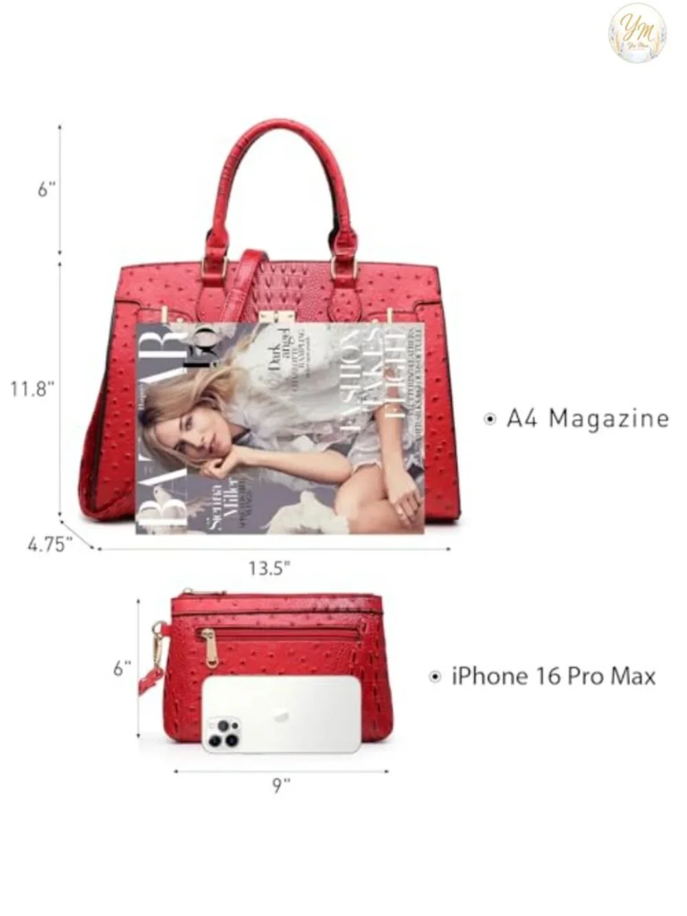 Women Vegan Faux Leather Satchel Tote with Matching Clutch Work Bag